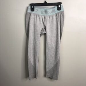 Gymshark Light Gray Leggings with Blue Waistband Sz Small